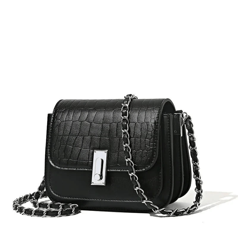 Black Crocodile Pattern Shoulder Bag