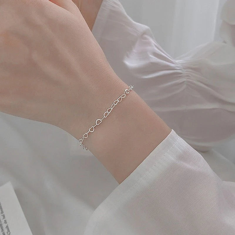 S925 Sterling Silver Heart Chain Bracelet