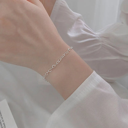 S925 Sterling Silver Heart Chain Bracelet
