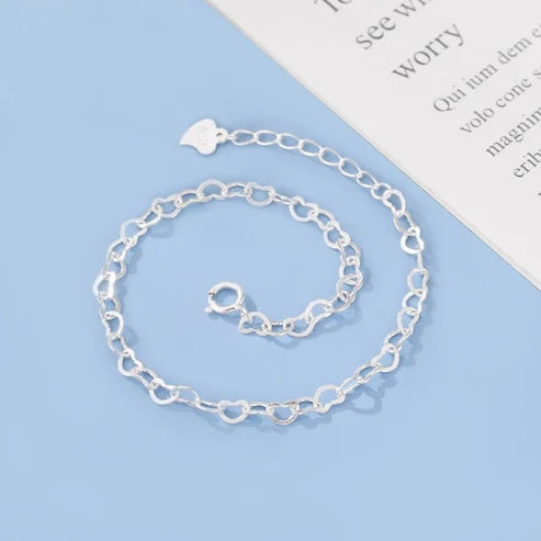 S925 Sterling Silver Heart Chain Bracelet